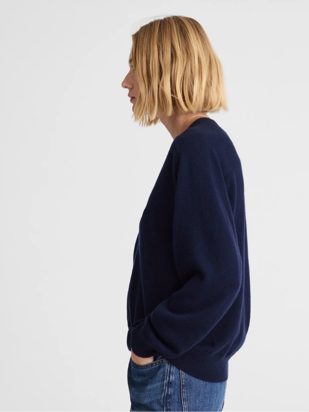 NWT! MADEWELL Women’s Cashmere V-Neck Sweater in Dark Cosmos Navy Size XS - Picture 9 of 12